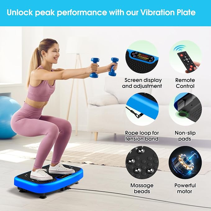 SoftGym Vibration Plate Exercise Machine for Lymphatic Drainage & Fitness | Quiet Heavy Duty 450lbs Capacity Platform, 120 Speeds Shake Machine with Resistance Bands for Home Muscle Activation