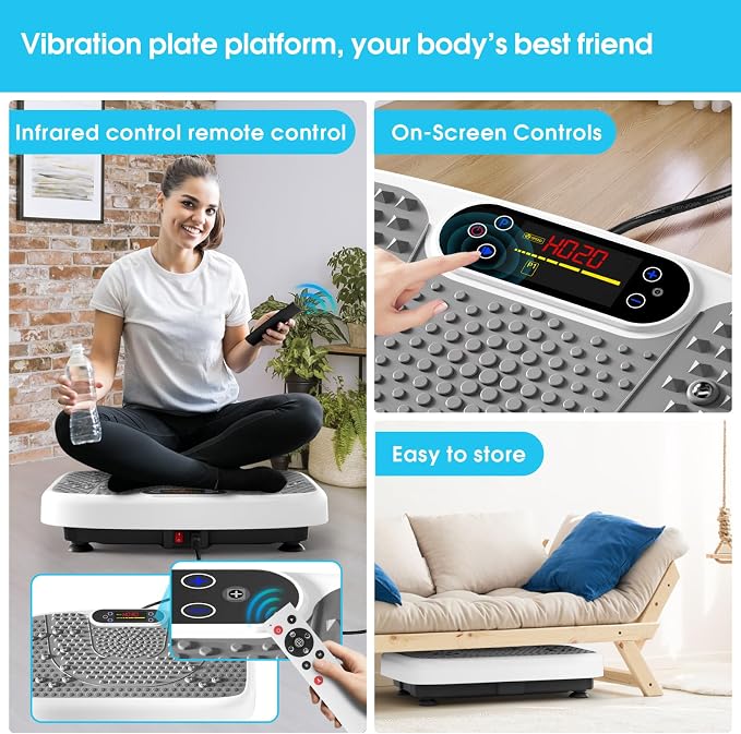 SoftGym Vibration Plate Exercise Machine for Lymphatic Drainage & Fitness | Quiet Heavy Duty 450lbs Capacity Platform, 120 Speeds Shake Machine with Resistance Bands for Home Muscle Activation