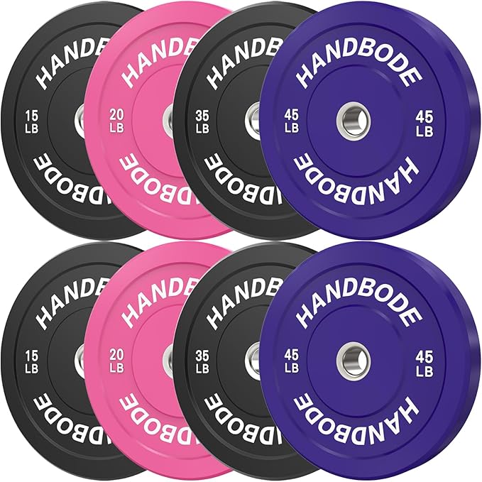 HANDBODE 2-Inch Weight Plates High Bounce, Olympic Bumper Plate Set 45/100/160/190/260/300lb, Colored Weight Plates Set for Home Gym, Barbell Weights Rubber Strength Training Plate for Weight Lifting