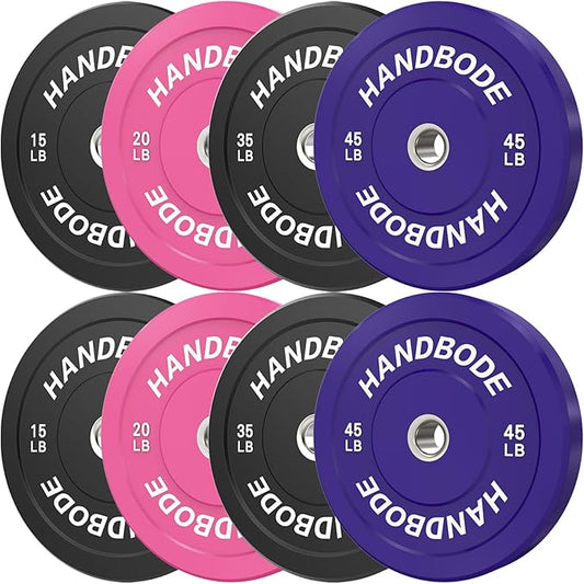 HANDBODE 2-Inch Weight Plates High Bounce, Olympic Bumper Plate Set 45/100/160/190/260/300lb, Colored Weight Plates Set for Home Gym, Barbell Weights Rubber Strength Training Plate for Weight Lifting