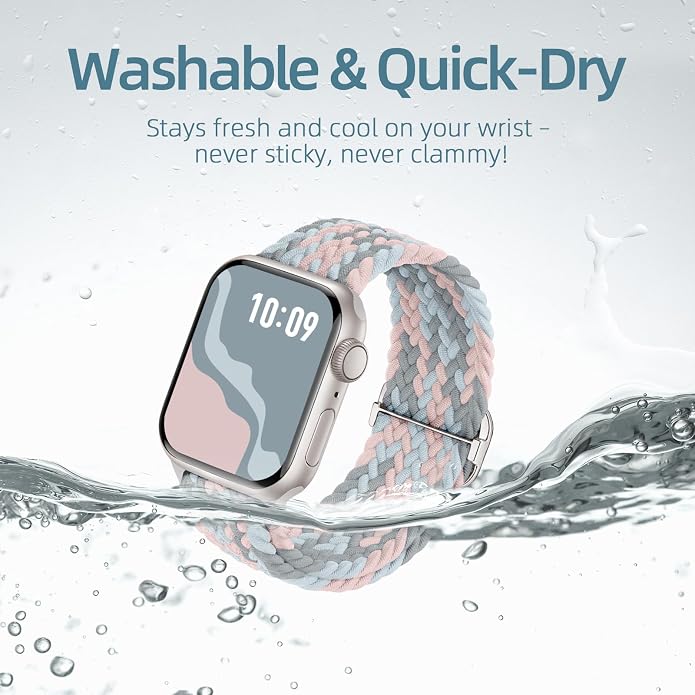 4 Pack Braided Stretchy Bands Compatible with Apple Watch 40mm 41mm 38mm 42mm 44mm 45mm 46mm 49mm Women Men, Breathable Nylon Elastic Daily Use Straps for iWatch Series 11/10 9 8 7 6 5 4 3 SE/Ultra 2