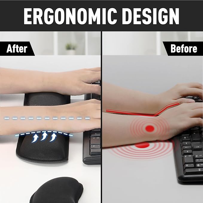 Gimars Upgrade Enlarge Silky and Superfine Fabric Gel Memory Foam Keyboard Wrist Rest Set, Ergonomic Keyboard Mouse Wrist Support for Typing Pain Relief, Comfort for Office, Gaming, Computer, Black