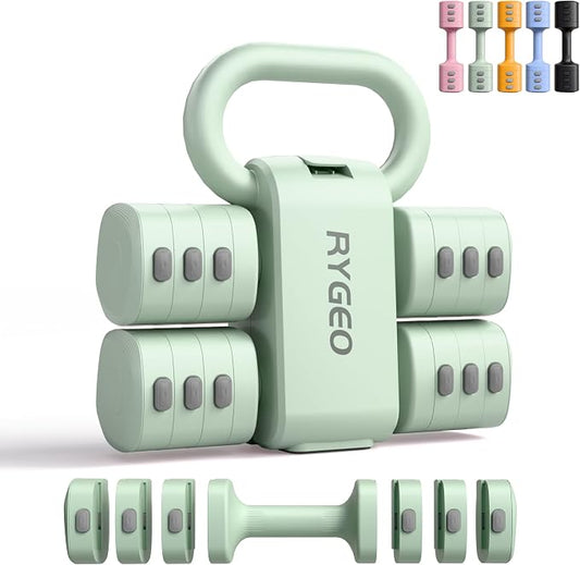 2-in-1 Adjustable Dumbbell Set for Women - 4 Levels (2.2lbs to 12.1lbs) - Home Gym Weights for Women at Home - Fitness Dumbbells