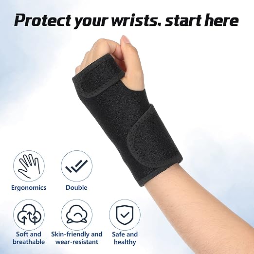 2 Pcs Wrist Brace for Carpal Tunnel Night Sleep Support Adjustable Wrist Splint with Splints Stabilizer for Tendonitis Sprains Pain Relief for Women Men Right Left Hand(Breathable Style,Black)