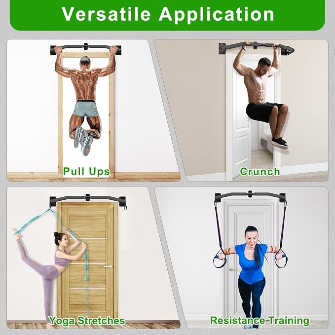 SELEWARE 32"/36" Wall Mount Pull Up Bar Joist Mount Chin Up Bar for Doorway | Heavy Duty Steel Construction Support 450 lb, w/Resistance Band Hooks, Fits 32"/36" Wall Studs for Home Gym Strength Training