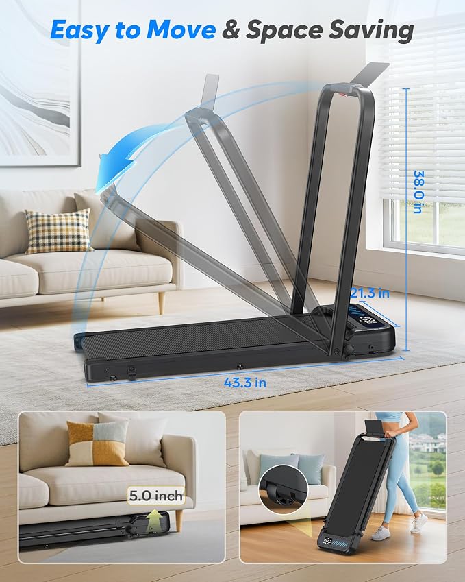 Cardirun Walking Pad with Incline and Stable Handle Bar, Foldable Treadmill | 3.0HP Quiet Under Desk Treadmills for Home Small, Portable Treadmill with APP, Remote Control and LED Display, Space-Saving
