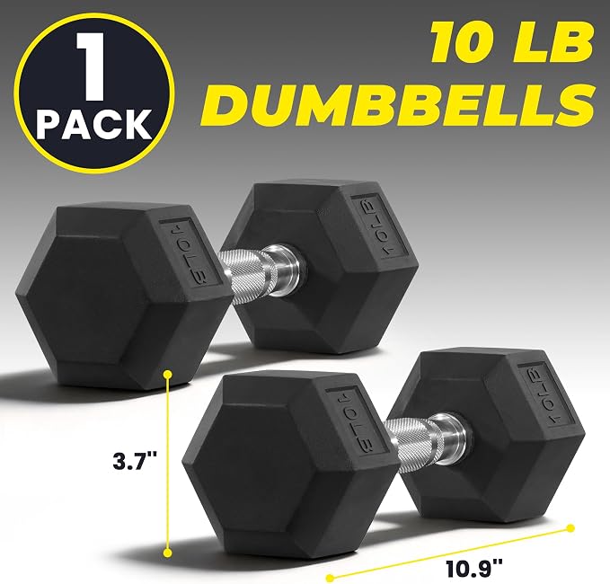 HulkFit Rubber Coated Hex Dumbbells, Anti-Roll Hand Weights Set of 2, Non-Slip Ergonomic Handle Low Odor for Home Gym