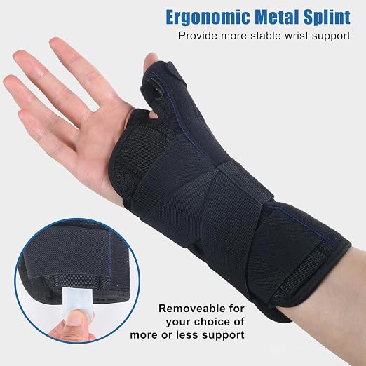 Carpal Tunnel Wrist Brace with Thumb Support, Thumb Brace Spica Splint for De Quervains Tenosynovitis, Tendonitis, Trigger Thumb Splint Wrist Support for Men Women - Left Hand,Black,S/M