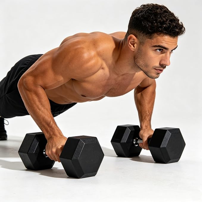 LIFERUN Rubber Coated Hex Dumbbell Set of 2, 30-85lb Cast Iron Free Weights | Anti-Slip Dumbbells, Hex Shape Prevents Rolling, Durable Home Gym Free Weights for Full-Body Strength Training