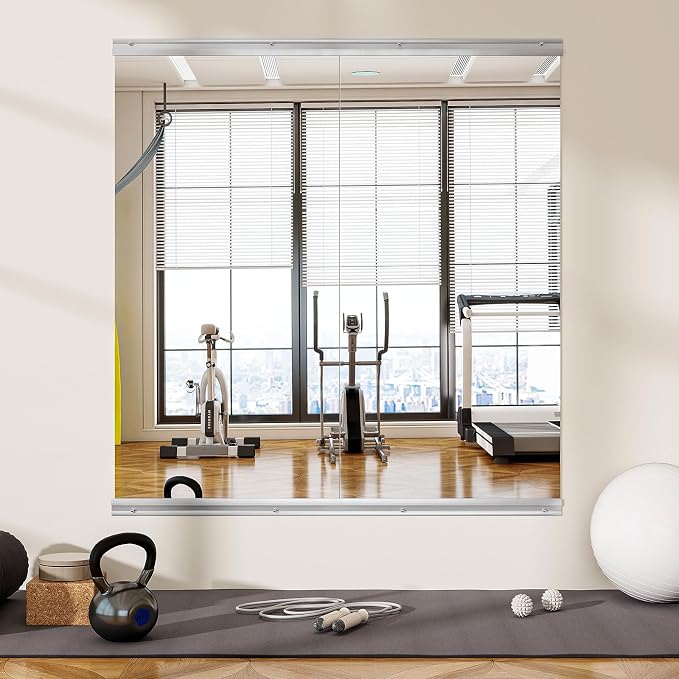 VooBang Home Gym Mirror 2 PCS 24"×48", Frameless Wall Mirror Full Length | Shatterproof Tempered Glass Large Body Mirror Hanging for Dancing Studio, Exercise, Fineness, Yoga
