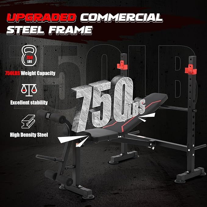 MAIDOMA 8 IN 1 Standard Weight Bench Set with Leg Extension and Leg Curl, Fast Folding & Adjustable Workout Bench for Home Gym,Adjustable Bench Press with Squat Rack.（US Stock）