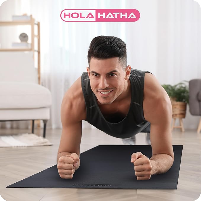 HolaHatha Lightweight Padded Exercise Yoga Mat, Non Slip Thick Foam Foldable Pad for Stretching and Workout Activity, 79 x 35.5" Medium, Grey