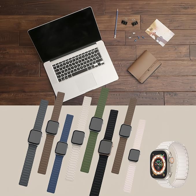 Magnetic Band Compatible with Apple Watch Ultra 3/2/1 Band for Men 49mm 46mm 45mm 44mm 42mm, Silicone Sport Waterproof Loop Strap Magnet Link for iWatch Series SE 11 10 9 8 7 6 5 4 3 2 1