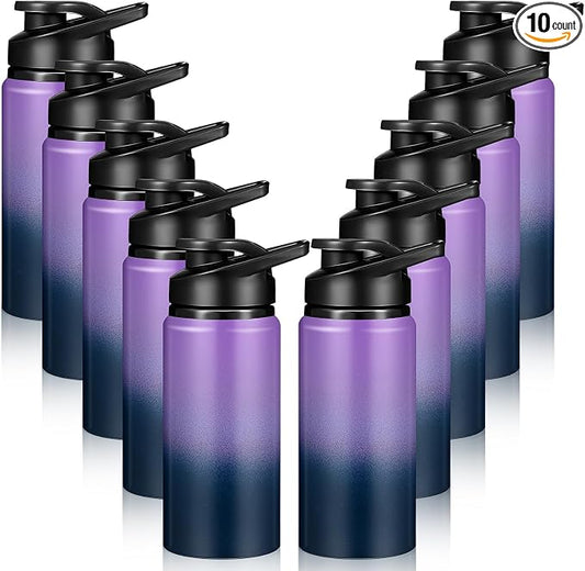 Mimorou 10 Pack Aluminum Water Bottles Bulk 17oz Reusable Leak-Proof Lightweight Sport Bottles Set for Travel Gym Team Camping & Party Favors, 10 Colors