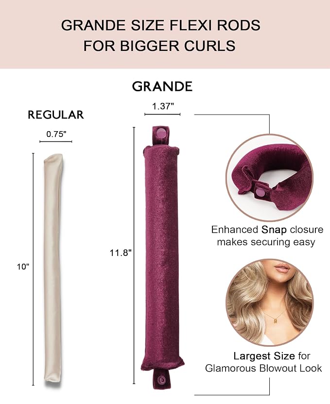 Grande Heatless Curls Overnight Rods No Heat Hair Curlers to Sleep in, Jumbo Foam Large Hair Rollers for Long Hair Blowout Look, Heatless Flexible Curling Rod Set with Satin Wrap for Sleeping