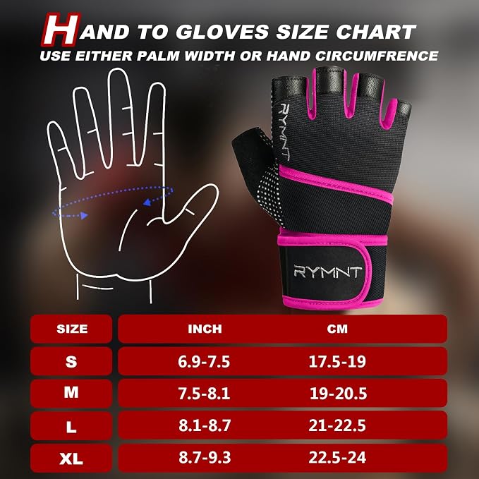 Workout Gloves for Women Men with Wrist Wrap Support Weight Lifting Gloves | Padded Gym Gloves for Weightlifting, Exercise, Crossfit, Resistance Training, Wrist Protection, Full Palm Grip, Fingerless