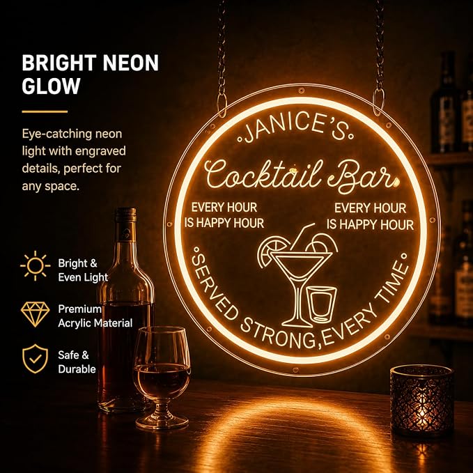 Custom Bar Neon Sign, Handmade Persoanlized 3D Bar Led Light Sign for Wall Decor, Light up Sign for Man Cave Club Pub Shop Cafe Party Backard Patio, Best Gift for Dad Men