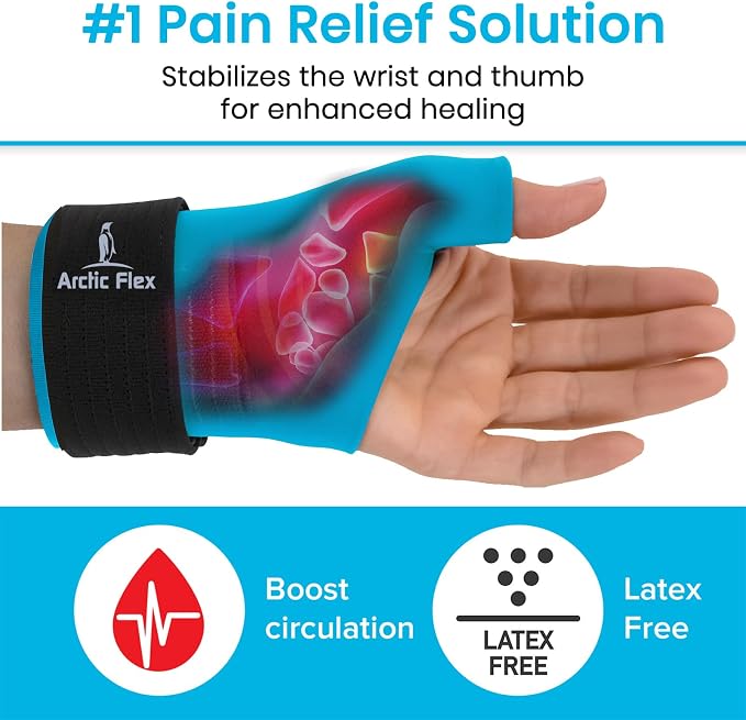 Arctic Flex Wrist & Thumb Ice Pack Wrap - Extra Strength Hot & Cold Therapy | Reusable Hand Freeze Sleeve - for Arthritis, Carpal Tunnel, Surgery, & Pain Relief (Fits Left & Right)