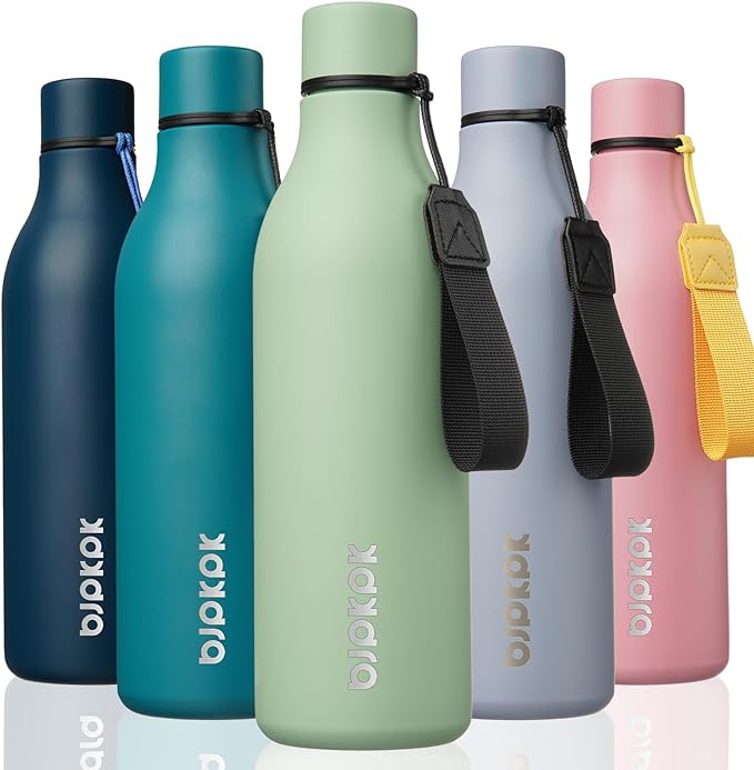 BJPKPK 25oz Insulated Water Bottle, Stainless Steel Bottle with Carry Strap | Keep Cold & Hot Vacuum Insulation, Leak-Proof BPA-Free Design, Slim Bottle Fits Most Cup Holders for Gym, Office & Travel