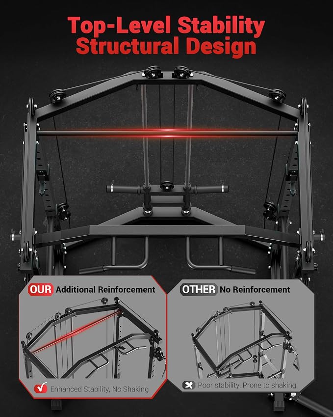 Garvee Power Cage with Cable Crossover System, Power Rack for Home Gym | 1600 Lb Capacity, Carbon Steel Squat Machine with LAT Pulldown Pulley System, J-Hooks, Dip Handles, Landmine Attachment