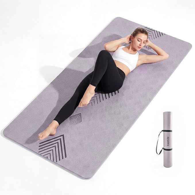 EaseUp Large Yoga Mat 73x35.5x0.4",10mm Thick Non-Slip for Home Workout | Extra thick and wide,TPE material, joint cushioning, easy to clean, wear-resistant, for yoga & Pilates with strap ﻿