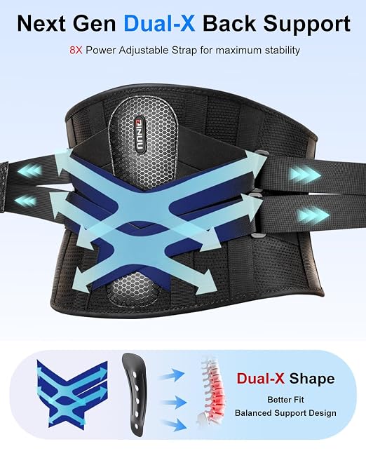 Dual X-Back Brace for Lower Back Pain Relief with Bionic Support System, 8X Powerful Lumbar Support Belt for Men Women, Back Support Belt with 3D Pad, Breathable Back Support Brace with Adjustable Strap for Sciatica,Black,XX-Large(Waist:49.2-55.1 Inch)