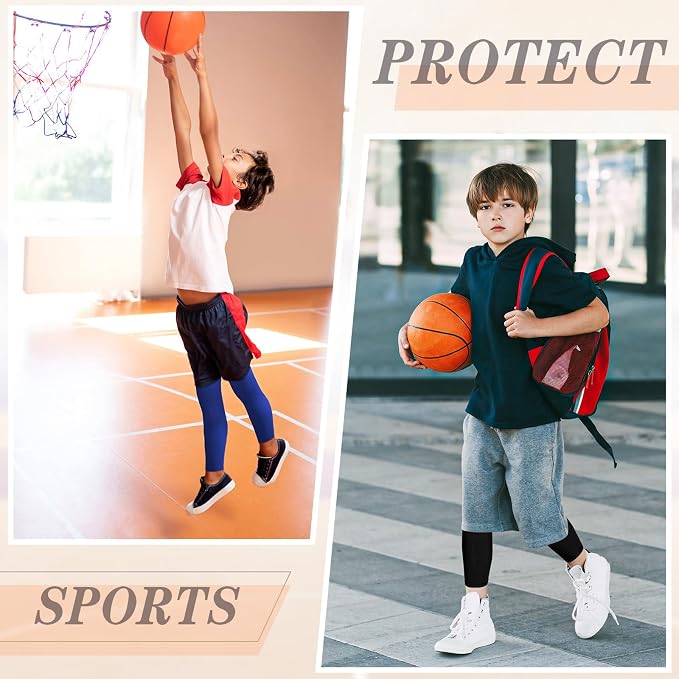 Geyoga 2 Pairs Kids Long Compression Leg Sleeves Long Knee Sleeves UV Protection for Boy Girl Youth Basketball Running Sport