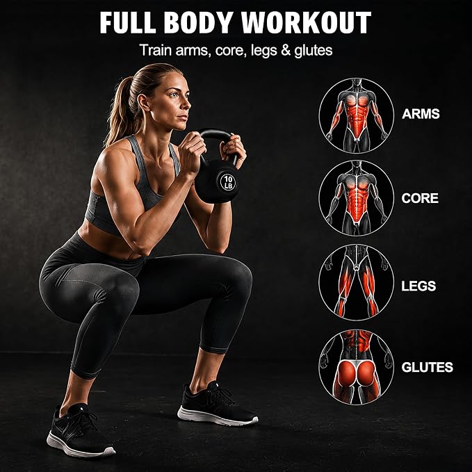 ALTLER Vinyl Plastic Concrete Kettlebell 10-50LBS Safe Strength Training Kettlebell Anti-Slip Grip Weight for Home Workouts and Men/Women/Beginners
