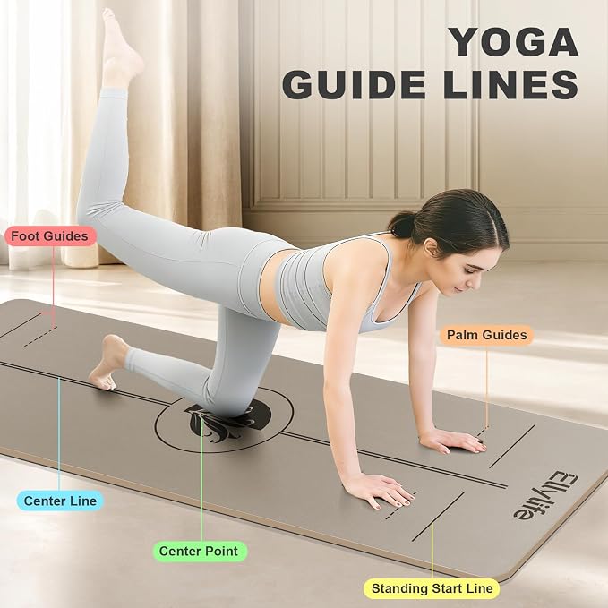 Yoga Mat - Non Slip Natural Rubber Yoga Mat, Alignment Lines, Ultimate Grip | Anti-Tear, Durable & Thick 5mm, Skin-Friendly with Free Carry Strap, Bag, for Yoga, Pilates Fitness and Floor Exercises