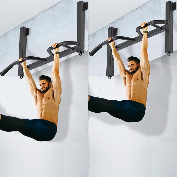 Kipika 32" Ceiling Mounted Pull Up Bar - Heavy Duty, Highly Adjustable, Multifunctional Chin Up Bar - Home Gym System with Punching Bag Hanger and Resistance Bands Training