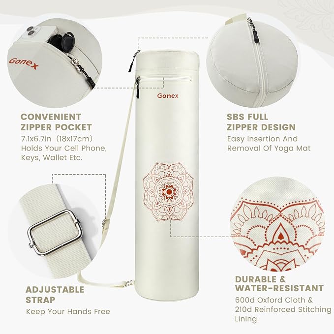 Gonex Yoga Mat Bag, Full-Zip Mat Carrier | 600D Oxford Fabric, Wet Pocket, Front Zip Pocket, Adjustable Strap, Fits Mats up to 26"