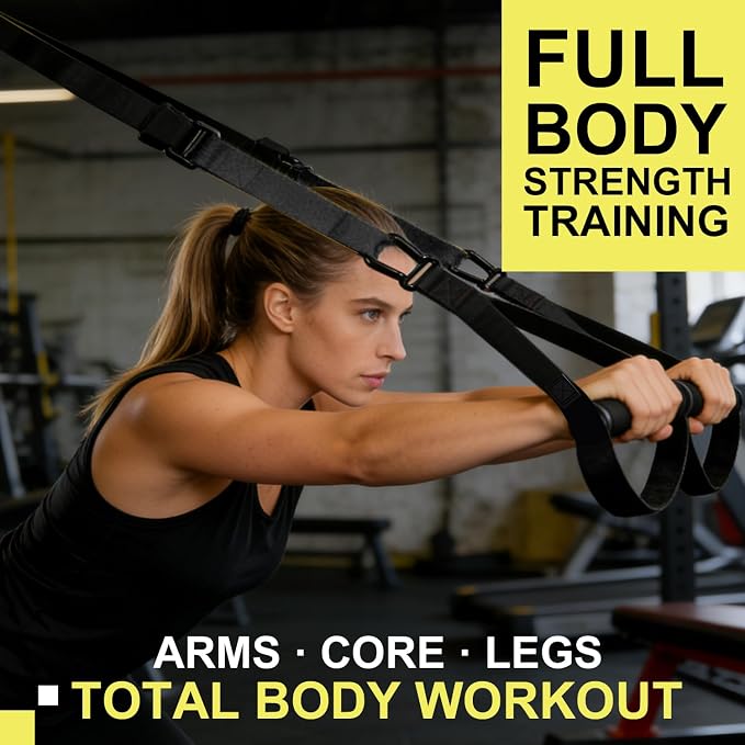 Home Resistance Training Kit - Sling Trainer with Door Anchor | Adjustable straps; Extra-grip handles; Pull ups, dips, rows; Max 500kg; Portable for home, travel & outdoor