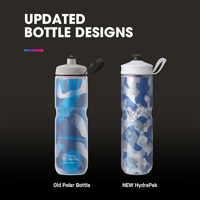 HydraPak Polar Sport Insulated Water Bottle (20oz, Pulse Black) | High Flow, BPA Free, Tri-Layer Insulation, Leakproof, Dash Handle, Easy Squeeze, Self-Sealing Cap, for Sports