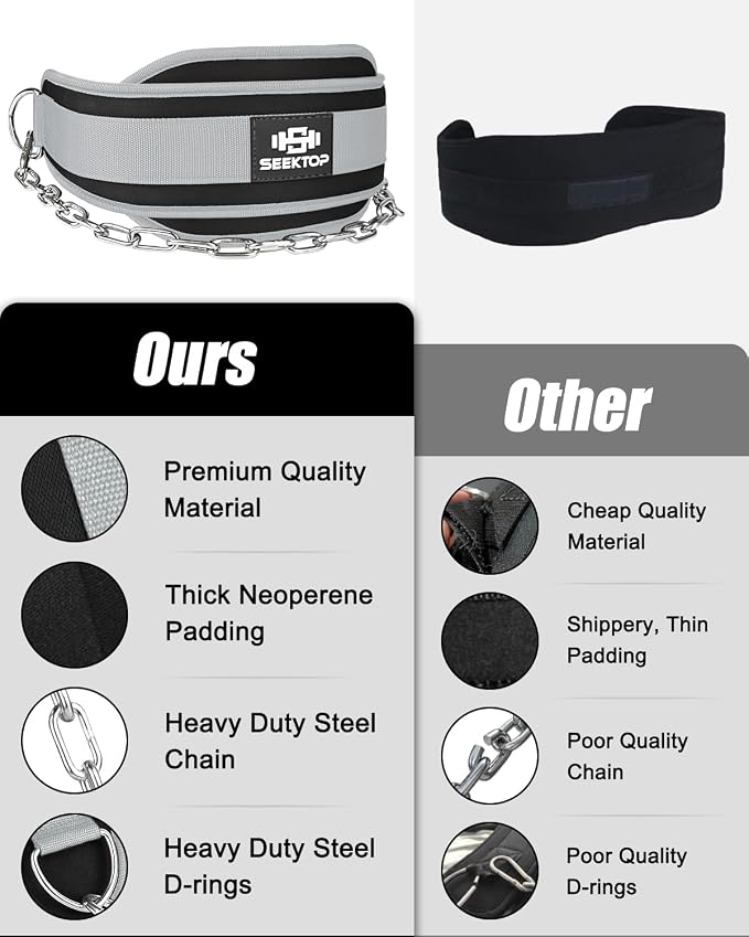 Seektop Dip Belt With Chain for Weightlifting - Neoprene Waist Belt for GYM Workout, Pull Ups, Crossfit, Weight Lifting, Squat, Training, Fitness - for Men & Women