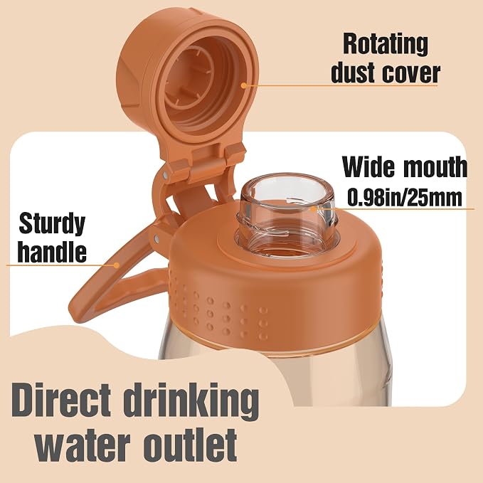 32oz Clear Water Bottle - BPA-Free Tritan Plastic, Fast Flow Spout Lid, Wide Mouth & Leakproof Design Hiking Water Bottle Suitable for Travel, Outdoors, Gym, Travel, Home, School(Orange)