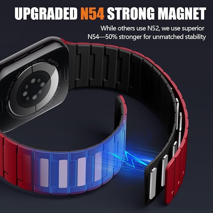SNBLK Magnetic Watchband Compatible with Apple Watch for Men 44mm 45mm 46mm 49mm 42mm 41mm 40mm 38mm Women, Silicone Sport Strong Magnet Strap for iWatch Series 11 Ultra 3 Ultra 2 Se 10 9 8 7 6 5 4 1