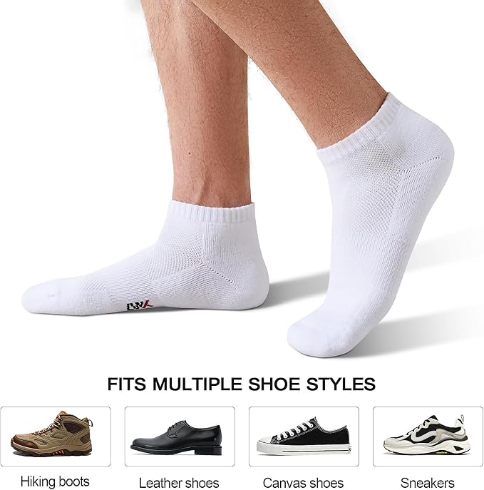 LWK Men's Bamboo Viscose Ankle Socks 10-Pack, Thick Cushioned, Seamless Toe, Moisture Wicking, Arch Support, Gift Box