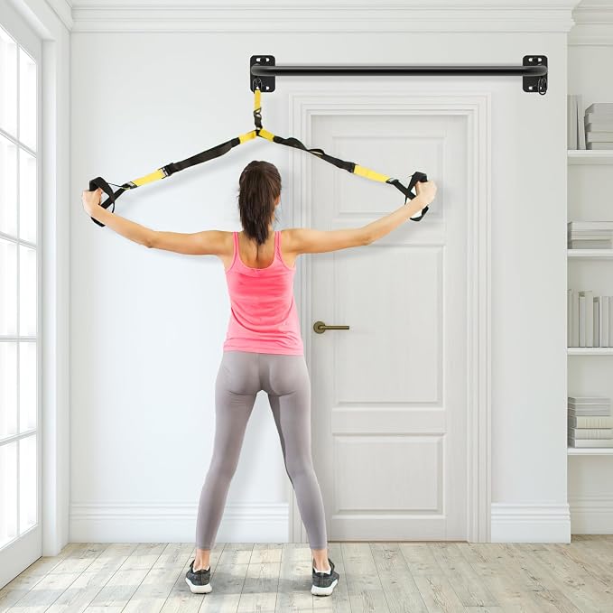 Pull Up Bar Wall Mount 440 LBS Capacity Doorway Chin Up Bar Multifunctional Steel Chinup Bar with with Resistance Band Hooks for Indoor Home Gym Garage