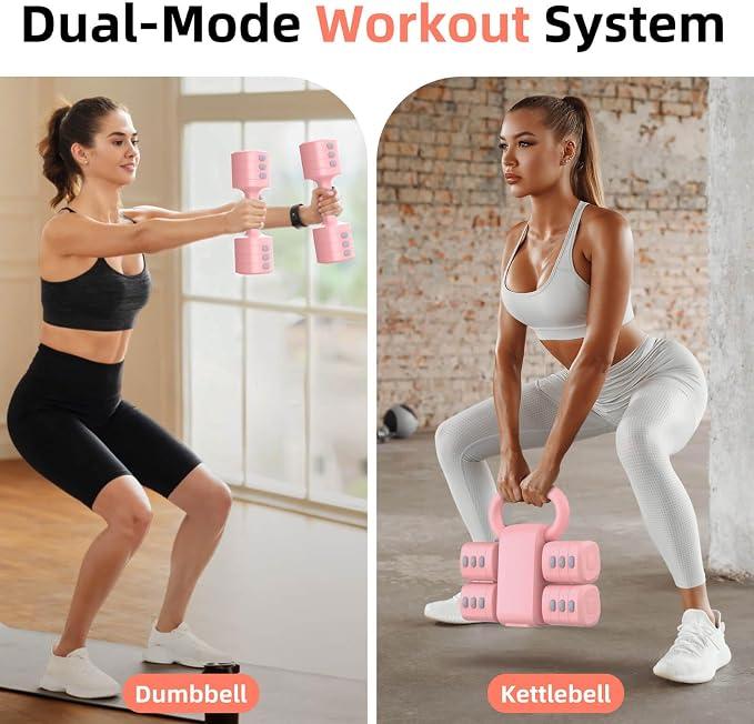 2-in-1 Adjustable Dumbbell Set, 4-Level Weights for Women | Convertible Dumbbell & Kettlebell, Adjustable 2.2-5.5lb Each, Quick-Change Button, Compact for Home Gym, Office & Outdoor