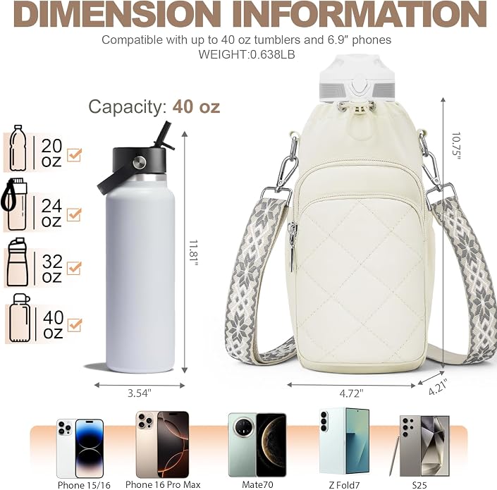 Water Bottle Bag Crossbody，Insulated Holder Purse
