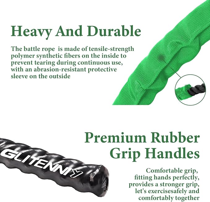 Battle Ropes Green Workout Rope 1.5inch Battle Ropes for Home Gym 30ft Exercise Ropes for Working Out Heavy Ropes for Exercise Training Weighted Rope Weighted Workout Rope Battle Rope