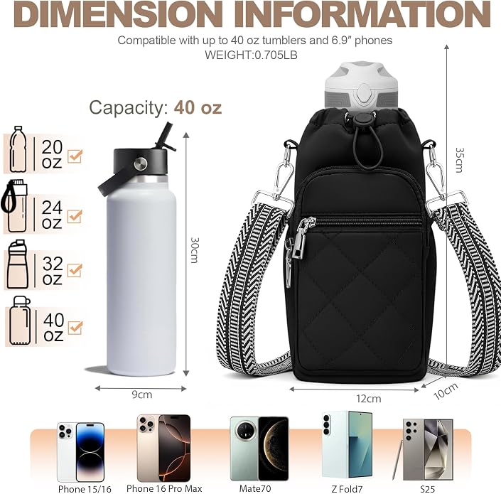Water Bottle Carrier Bag with Strap, Insulated Corssbody Purse