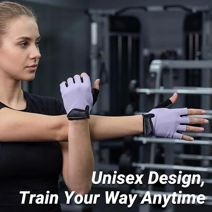 Workout Gloves for Women Men, Full Palm Silicone Grip, Padded Half Finger Gloves for Gym, Weight Lifting, Cycling