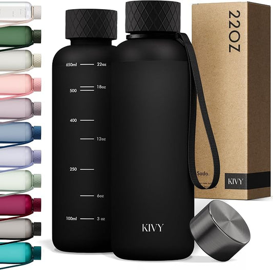 KIVY Slim Water Bottle 22oz [Lightweight & Shatterproof] Leak Proof Bottle for Women & Men - Clear plastic water bottle no straw - Dishwasher Safe Tritan Bottle BPA Free