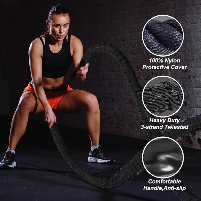 Battle Rope for Home Gym Workout,1.26 Inch 30ft Weighted Exercise Ropes for Working Out,Heavy Fitness Training Rope