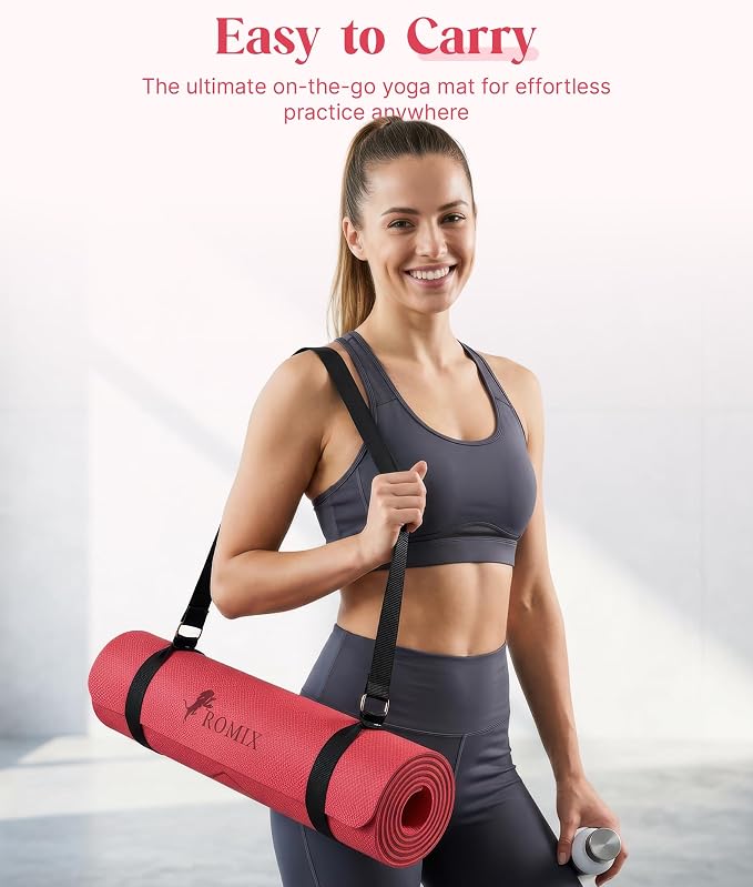 ROMIX Pro Yoga Mat Thick 6mm (1/4 inch), 72"L x 24"W Non-Slip Workout Mat with Alignment Lines, Large Yoga Mats for Women Men With Carry Bag, Exercise Mats for Home Workout Training Equipment