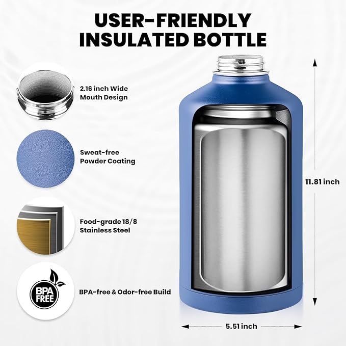 RAYMYLO One Gallon Water Bottle Insulated, Triple Walled Vacuum Stainless Steel