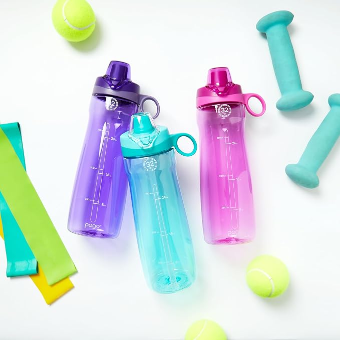 Pogo BPA-Free Plastic Water Bottle with Chug Lid, Blue Atoll, 32 oz.