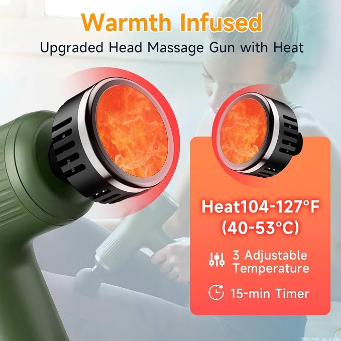 Massage Gun with Heat, Powerful Warming Massage, Home & Travel | Massage Gun with Heat, Powerful Heated Massage, Quiet Portable Massager for Home& Travel, Lightweight Design
