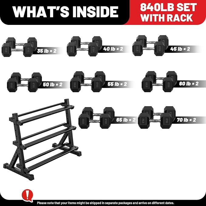 PAPABABE Dumbbell Set with Rack Dumbbells Rubber Encased Home Gym | PAPABABE Complete & Durable Cast Iron Core Odorless PVC Antiroll Hex Shape Ergonomic Chrome Handle Versatile Home Gym
